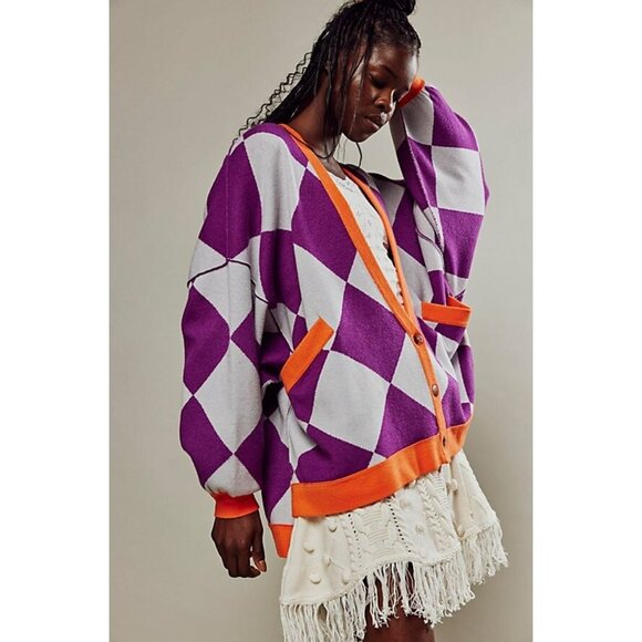 Free People Manny Cardi In Dahlia Combo Size Medium Sweater Cardigan